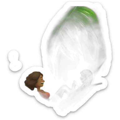 a man is laying in hammock and a woman is fanning him with palm leaves sticker