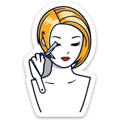 hairdresser demonstrating cutting techniques on mannequin sticker