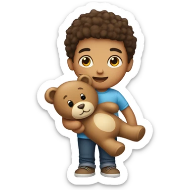 small child boy holding a Teddy bear  sticker