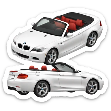 White BMW convertible car with red seats sticker