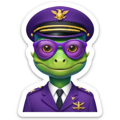 Lizard in navy uniform with purple sunglasses. sticker