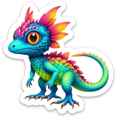 Tropical exotic lush warm-colored neon-colored Fakémon-Trico-creature (full body) sticker