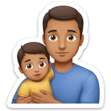 A dad with a small child in his arms is peeping, the emphasis is on the eyes sticker