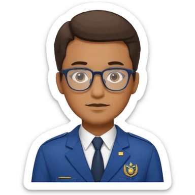 male Librarian in foreign countries with glasses and uniform sticker