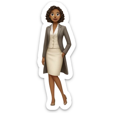 Arquitecto mujer tez blanca, cabello rizado café vestida con un traje sastre beige y mocasines contemporáneos  sticker