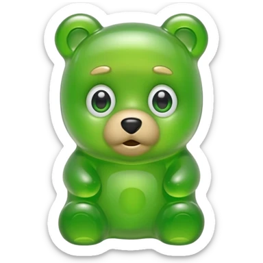 green gummy bear with eyes and blond hair sticker