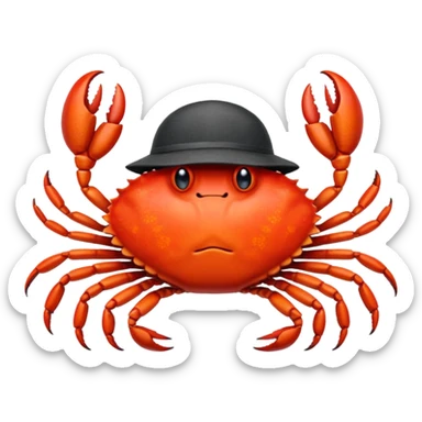 a crab with a hat with written "carbonfact" on it sticker