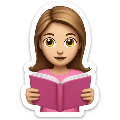 White woman with brown hair wearing pink reading book sticker