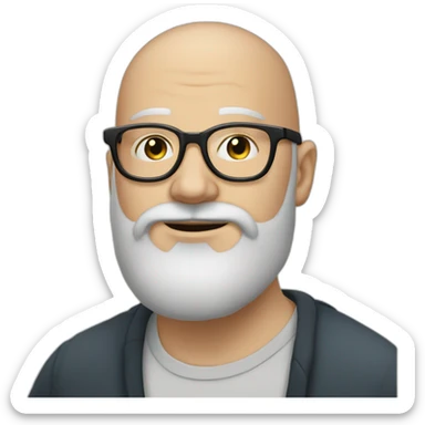 30 year old white bald man with a big beard and very round black glasses sticker