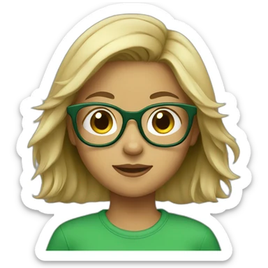 girl wearing green tshirt and glasses sticker