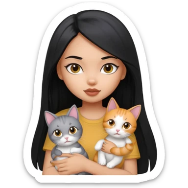 a pretty bratz dusky girl with long straight hair with 2 cats nd wearing a grey tshirt sticker