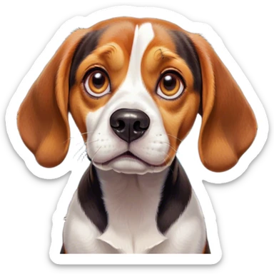 Cinematic Comical Tri-Color Beagle Portrait Emoji, Head tilted dramatically with an exaggeratedly shocked or offended expression, featuring a short tri-color coat of white, brown, and black, wide, expressive hazel eyes filled with exaggerated disbelief, Simplified yet hilariously expressive features, highly detailed, glowing with a slightly sassy glow, high shine, dramatic yet playful, stylized with an air of attitude, bright and endearing, soft glowing outline, capturing the essence of a sassy and over-the-top pup, so meme-worthy it feels like it could side-eye its way into internet fame instantly! sticker