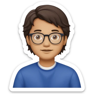 Filipino male, with goatie, wearing glasses, medium wavy length hair,  sticker