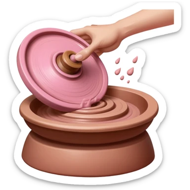hand throwing a ball of pink clay onto a spinning pottery wheel sticker