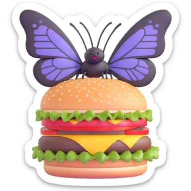 black butterfly sitting on a burger sticker