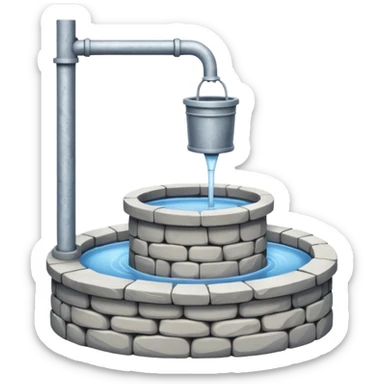 a minimalistic water well made out of stone sticker