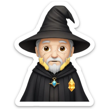 old wizard with cracked skin black robe and wizard hat  sticker