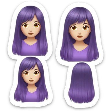 Purple bangs long hair Asian girl sticker