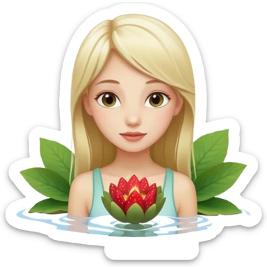 a beautiful girl mix with  watel lili and  Strawberries  being born with an nenuphar on her light hair sticker