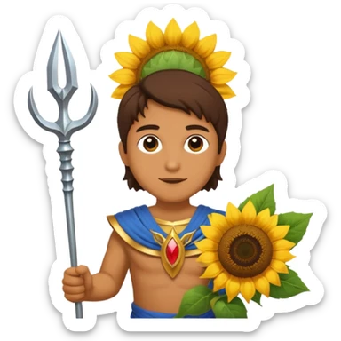 god with sunflower, scepter, trident sticker