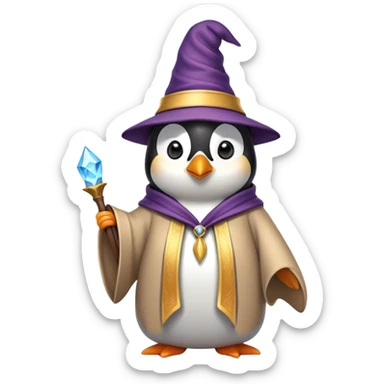 penguin wearing wizard hat and robe casting magic sticker