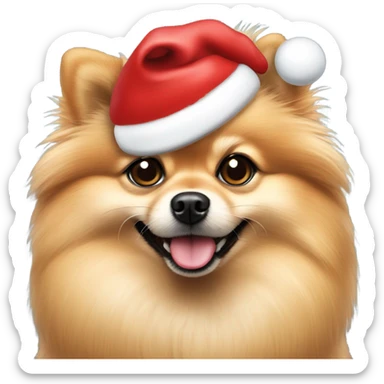 Tan Pomeranian wearing a Santa hat sticker