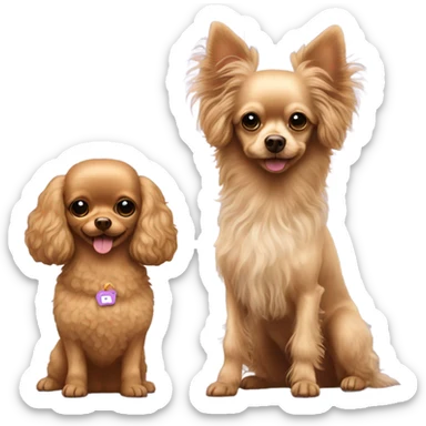 toy poodle stand next to long hair brown Chihuahua sticker