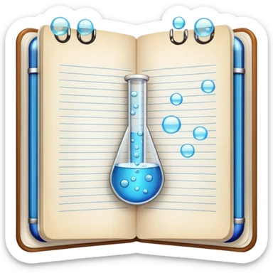 test tube with bubbles next to a notebook sticker