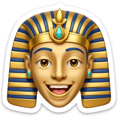 Discord emoji for "RA Silkroad", Ancient Egyptian theme, funny Pharaoh face laughing widely, cartoonish, colorful, shiny gold accents, small and clear, perfect for emoji use.
 sticker