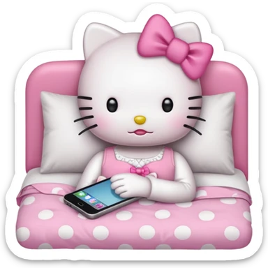 hello kitty tucked into bed on her phone sticker