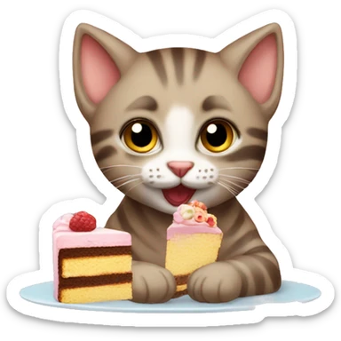 a baby cat eating a cake  sticker