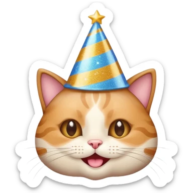 happy cat with a huge glittery birthday hat sticker