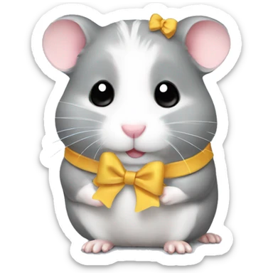 gray hamster wearing a bow sticker