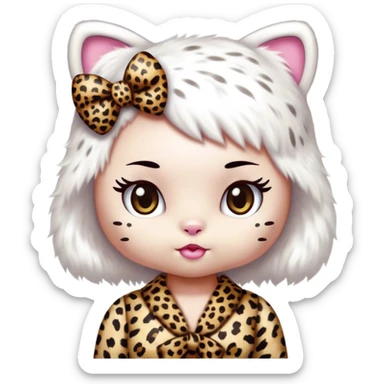 Hello kitty white fur leopard dress leopard bow sticker