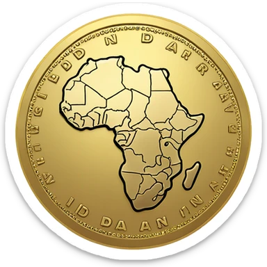 Gold coin with Africa map, embossed circuits, and the words 'Digital Dinar' in English and Arabic sticker