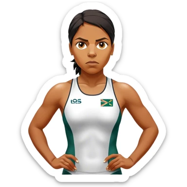 Cinematic Realistic portrait of Cathy Freeman, shown as an iconic Australian athlete with a focused, determined expression and modern athletic attire accented with subtle native motifs, rendered in dynamic, vibrant lighting sticker