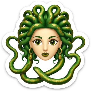 The Sicilian Medusa in gold and green and make the snake hair have snake faces  sticker