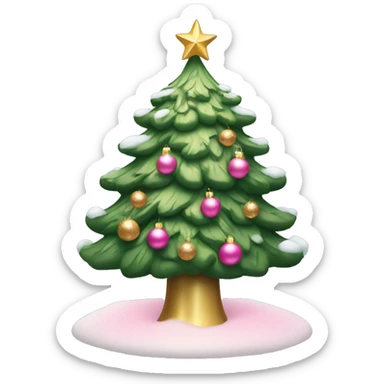 Green Christmas tree with snow, pink and golden ornaments sticker
