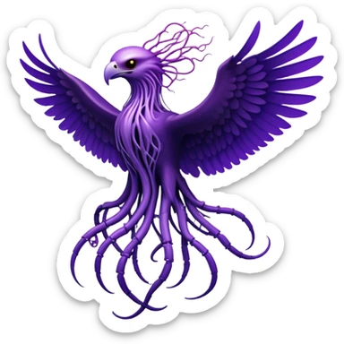 A venomous purple eagle made of poisonous roots and cables with rubber scales that reveal its electric skeleton, possessing both jellyfish-like tendrils and the ability to generate electrical pulses that illuminate the ocean depths. sticker
