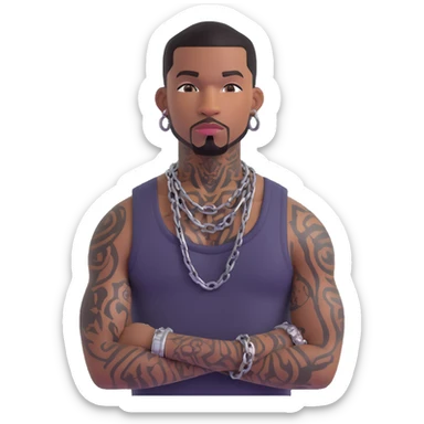 black man with tattoos, chain, grills, gang member style sticker