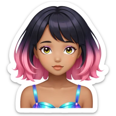 Gorgeous black french bob Beautiful Blushing Petite Colorful-Shiny-Fairy-Soarkle-Anime-Girl with beautiful hair aesthetic sticker