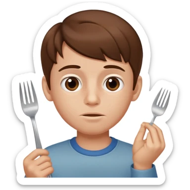 Brown hair boy allergic to soy, swollen face, fork in the hand  sticker