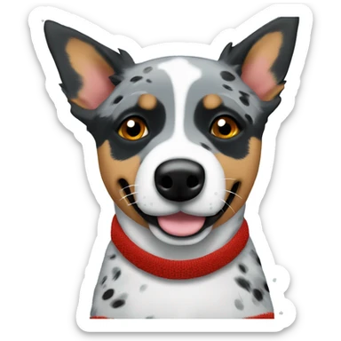 Blue heeler dog with one black spot on left eye in a Christmas sweater sticker