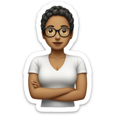 mujer morocha con rulos, pelo corto y lentes sticker