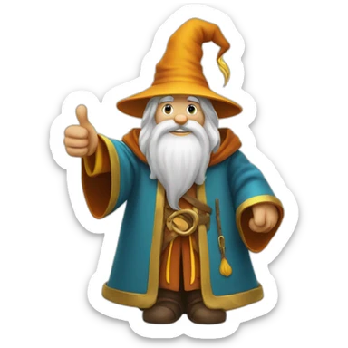wizard style of Merlin, with thumbs up sticker
