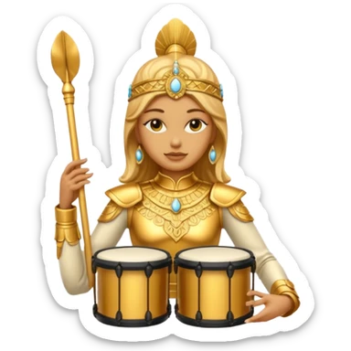 fully golden statue female drummer face golden sticker