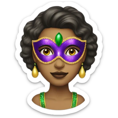 girl wearing a mardi gras mask light skin sticker