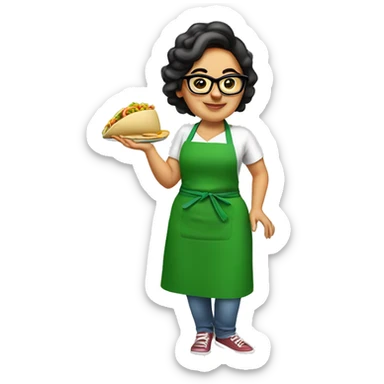 mexican chubby lady green apron  with glasses cooking tacos sticker