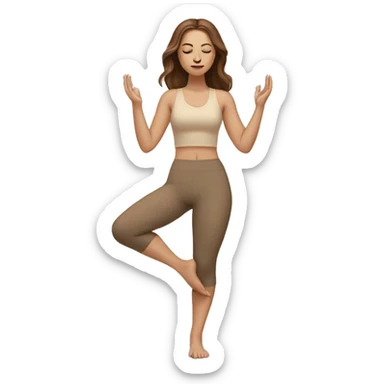 White Girl with brown hair doing yoga in beige tones  sticker