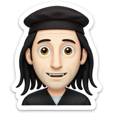 Jewish white man emoji with long dread black hair on the sides and jewish judaism hat, long big nose and crooked teeth sticker